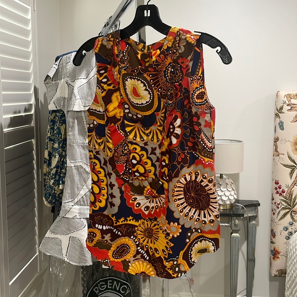 J.Crew 100% silk tank blouse with ruffle front. Worn only 2 times.